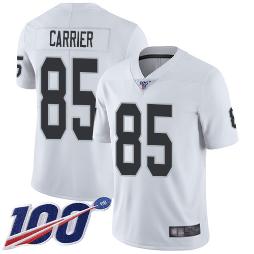 Men Oakland Raiders Limited White Derek Carrier Road Jersey NFL Football 85 100th Season Vapor Jersey